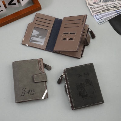Personalized Foldable Photo Wallet with Name, Custom Vintage Leather Card Holder for Men, Father's Day/Birthday/Anniversary Gift for Dad/Boyfriend/Him
