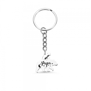 Personalized Papa Bear Keychain in Silver for Dad