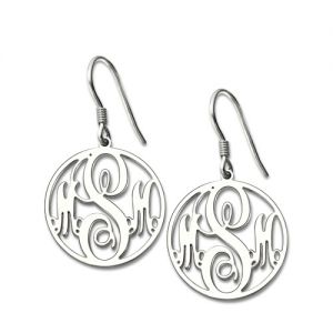 Personalized Circle Monogram Earrings In Sterling Silver