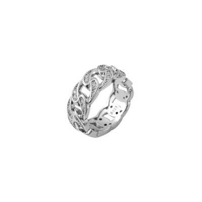Anello con catena a maglie cubane, anello da mignolo in ottone con zirconi, anello unisex con grosso anello di dichiarazione, compleanno/anniversario/laurea/regalo per uomini e donne