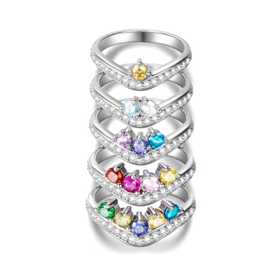 Anello pietre portafortuna personalizzato, anelli a forma di V con zircone, anelli impilabili, anelli della madre, anelli di famiglia, regali per la festa della mamma/compleanno, regali per mamma/nonna
