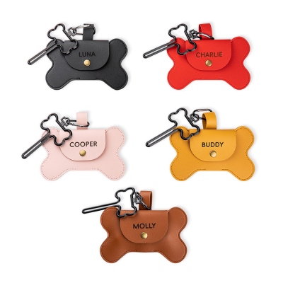 Personalisierter Hundekotbeutelhalter mit Namen, Hundekotbeutelhalter aus Leder, knochenförmiger Kotbeutelhalter, Haustierzubehör, Haustiergeschenk, Geschenk für Hundemama/Haustierliebhaber