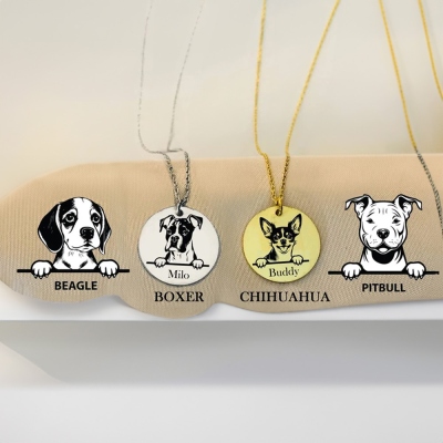 Personalized Name Dog Portrait Charm Necklace, Dog Breed Silhouette Necklace, Animal Jewelry, Pet Memorial/Loss Gift, Gift for Dog Mom/Pet Lover