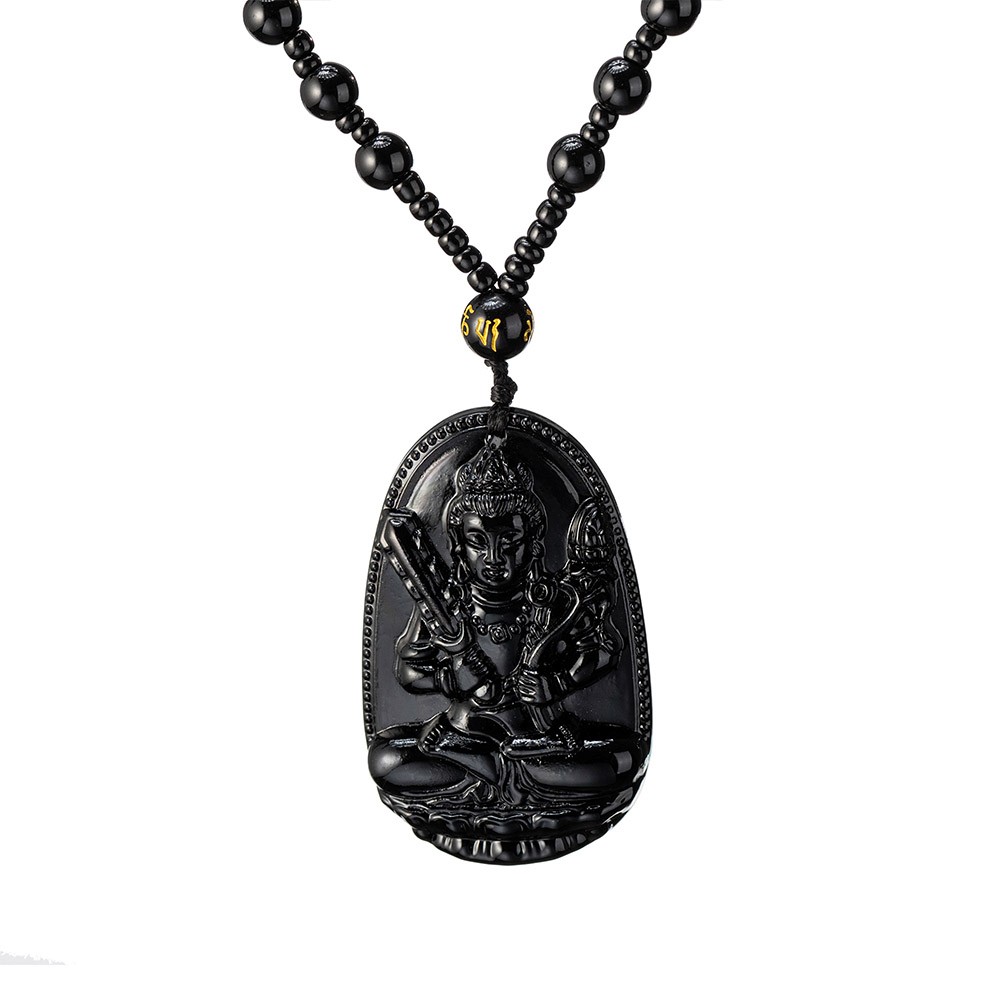 Collana di Buddha di ossidiana nera, ciondolo di Buddha di ossidiana, collana di ossidiana nera, collana di fortuna, collana di drago di prosperità