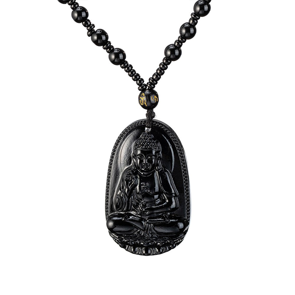 Collana di Buddha di ossidiana nera, ciondolo di Buddha di ossidiana, collana di ossidiana nera, collana di fortuna, collana di drago di prosperità