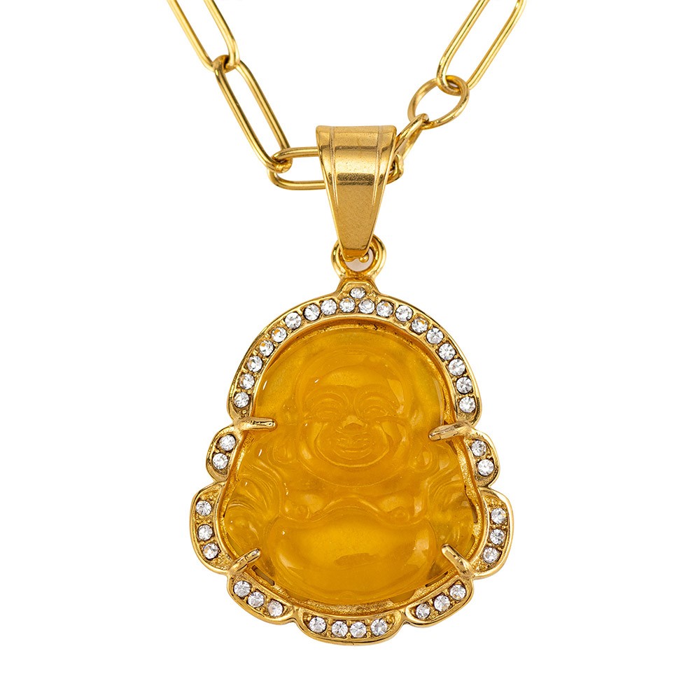 Collier Bouddha rieur multicolore, pendentif Bouddha de jade, collier en or 18 carats en acier inoxydable, cadeau d'anniversaire/fête des mères pour maman/épouse/petite amie/amie
