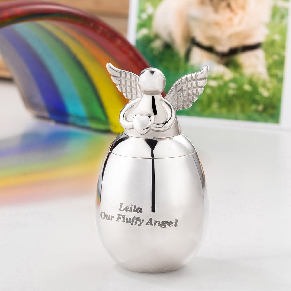 Urne souvenir personnalisée en forme de cœur d&#39;ange pour animaux de compagnie avec une carte de condoléances