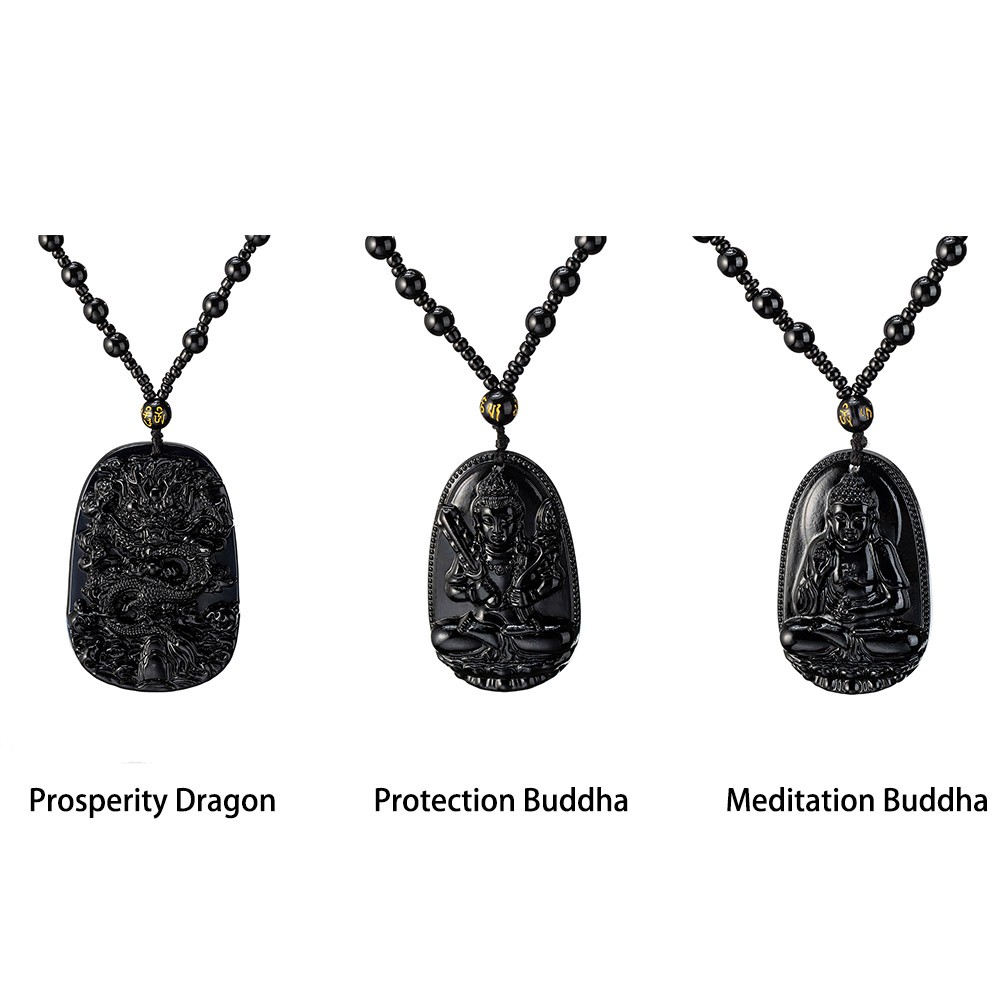Collier de Bouddha en obsidienne noire, pendentif de Bouddha en obsidienne, collier en obsidienne noire, collier de chance, collier de dragon de prospérité