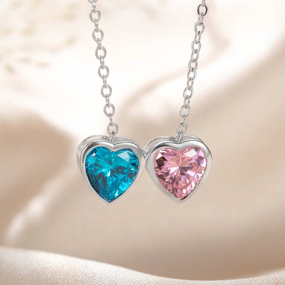 Collier personnalisé de pierre de naissance de coeur, bijoux multiples de pierre de naissance de forme de coeur, collier d'argent sterling 925, bijoux délicats, cadeaux pour elle