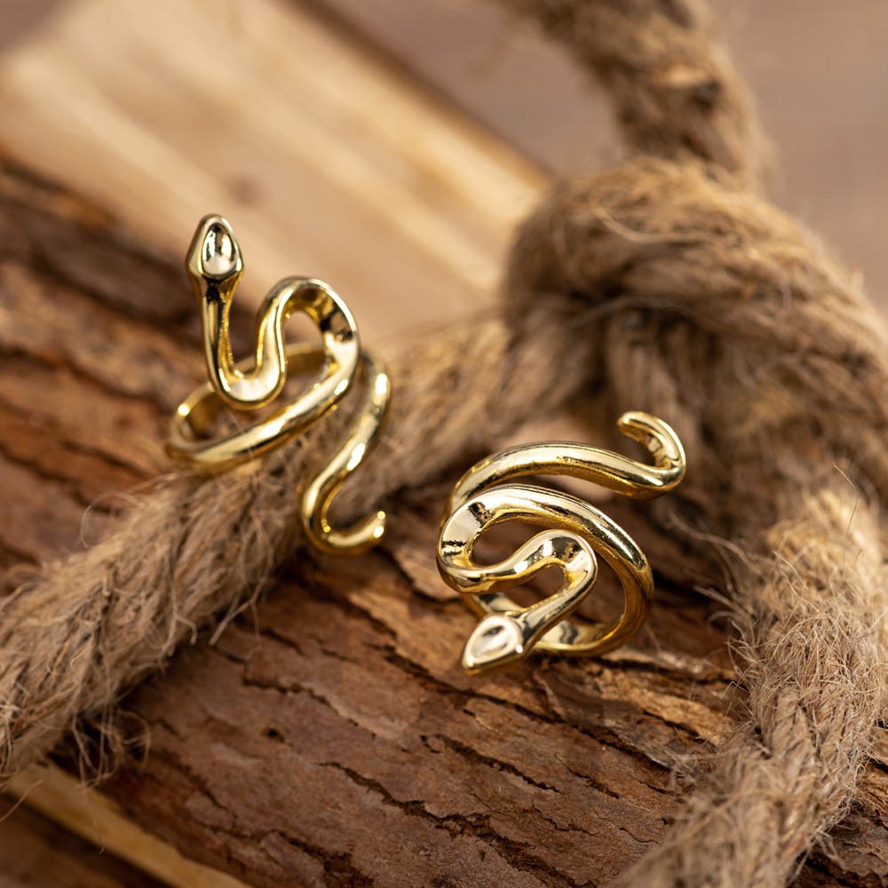 Anello a serpente in oro regolabile, anello a spirale con serpente placcato oro 18 carati aperto, anello punk con gioielli gotici vintage, regalo per uomini/donne