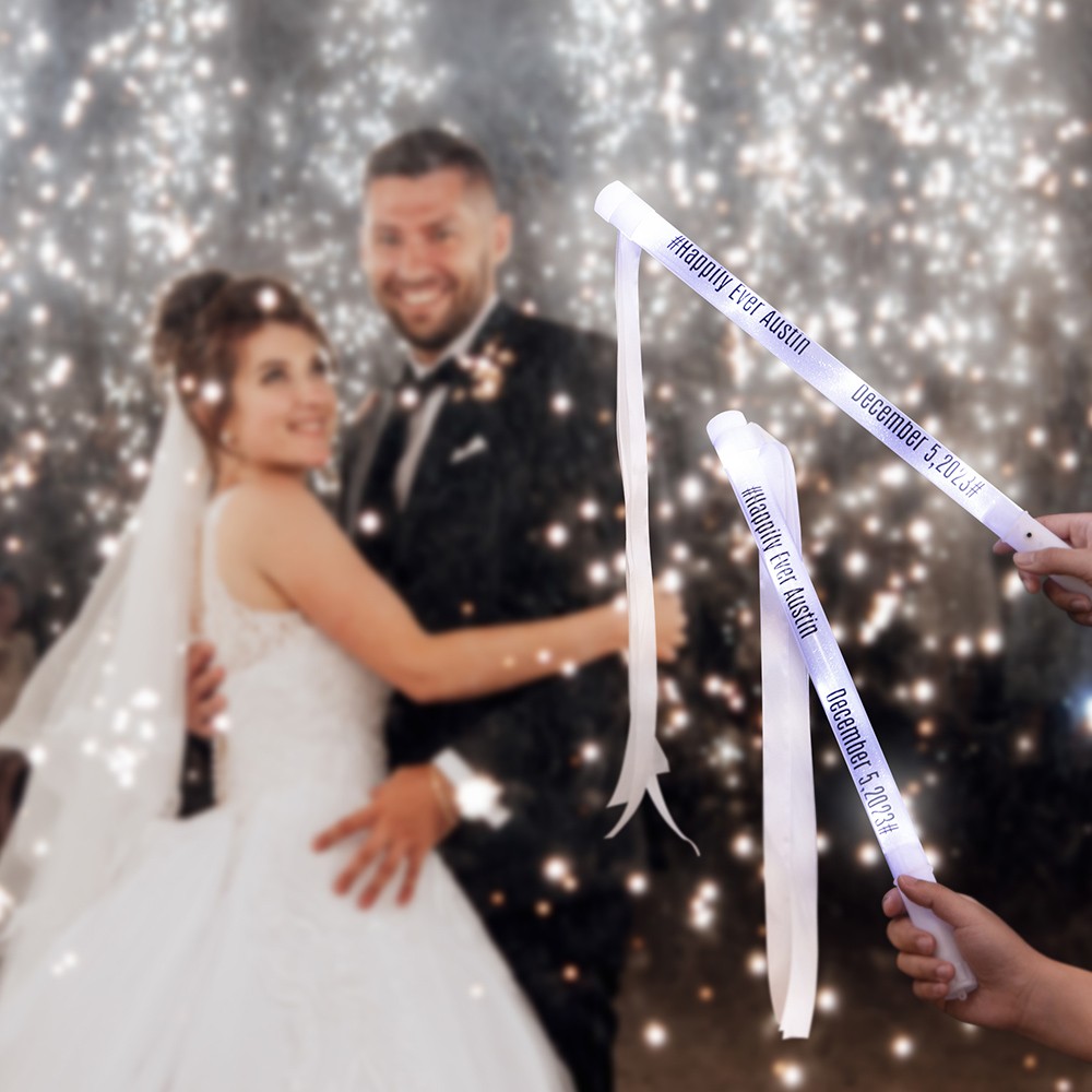 Baguettes de ruban de mariage personnalisées avec lumières, baguettes de ruban LED de mariage, idées de faveurs de mariage
