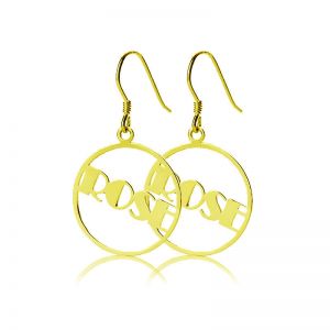 Solid Gold Broadway Font Circle Name Earrings