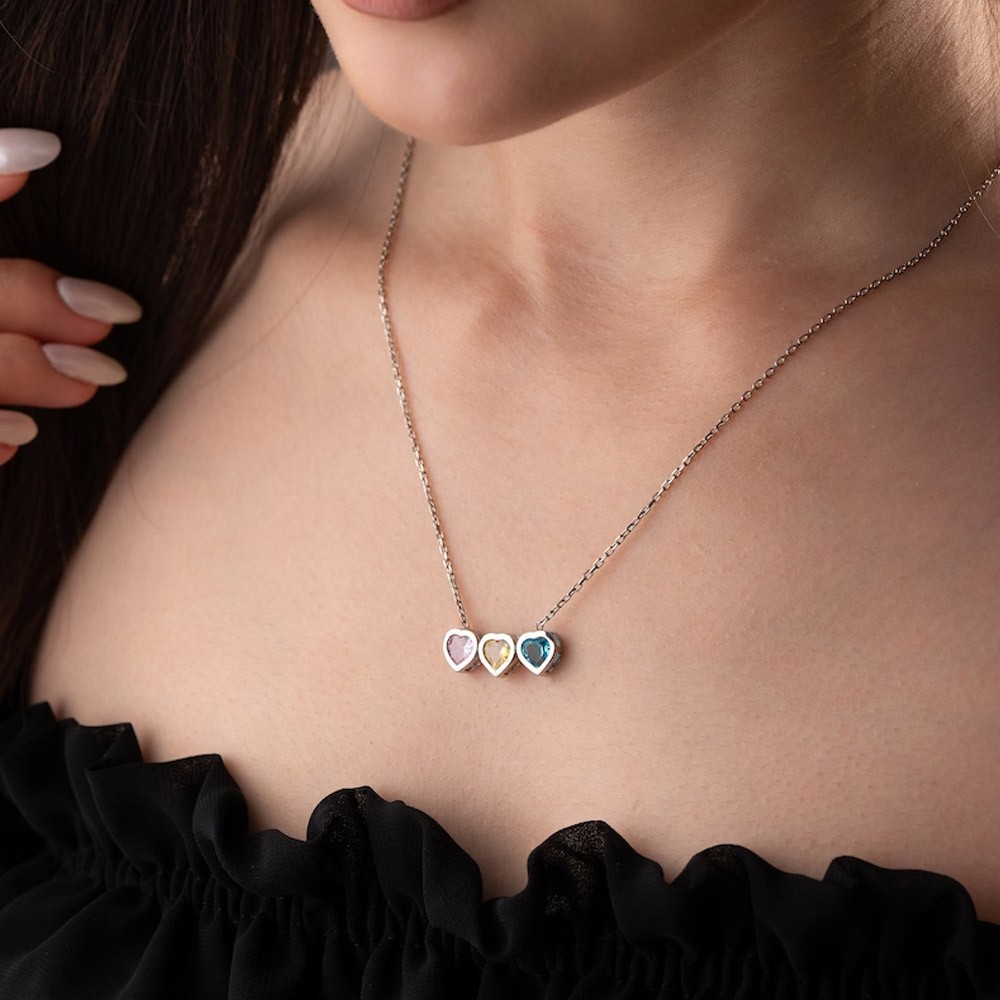 Personalisierte Herz Geburtsstein Halskette, mehrere Herzform Geburtsstein Schmuck, Sterling Silber 925 Halskette, zierlicher Schmuck, Geschenke für sie