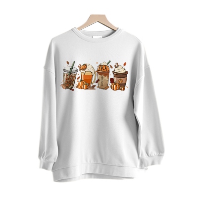 Höstkaffetröjor, Halloween Pumpkin Latte-tröjor, varma och mysiga höstorange sweatshirts, bomullströjor för kaffeälskare