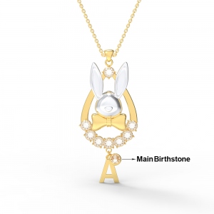 Personalized Rabbit Birthstones Necklace with Letter