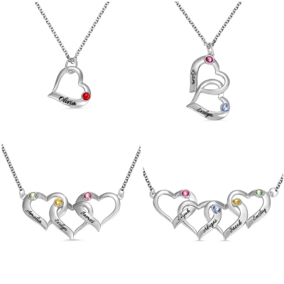 Adapted Intertwined Hearts Necklace with Birthstone in Silver, Great Birthday/Anniversary/Mother's Day Gifts
