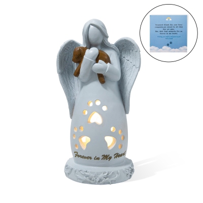 Statue de porte-bougie d'ange de chat bougie LED, cadeaux commémoratifs pour chien, cadeaux de perte d'animaux de compagnie, cadeaux d'amoureux des chiens pour les femmes, cadeau de deuil de sympathie pour la perte d'un animal de compagnie