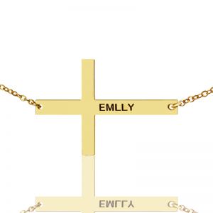 Gold Plated Silver Latin Cross Necklace Engraved Name 1.6