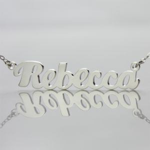 Personalized Solid White Gold Puff Font Name Necklace