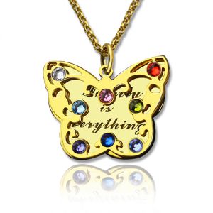 Birthstone Butterfly Necklace 18k Gold Plated