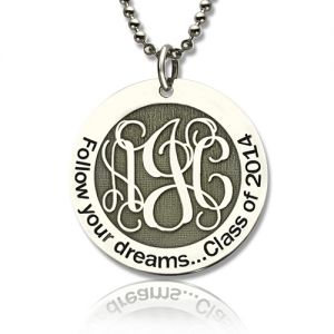 Customized Follow Your Dreams Monogram Round Necklace Sterling Silver