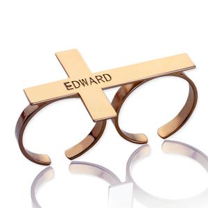 Personalized Two-finger Cross Ring with Name Rose Gold