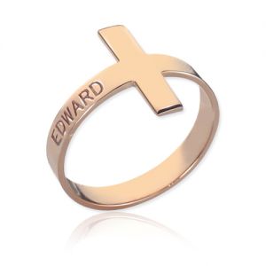 Custom Engraved Name Cross Ring Rose Gold Plated 925 Silver