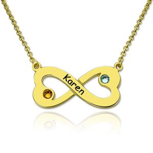 Customized Infinity Heart Birthstone Necklace In Gold Plated