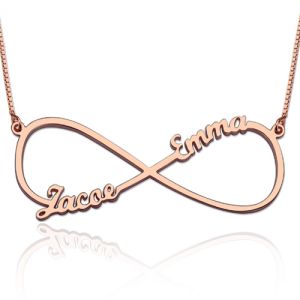 Custom Infinity Necklace with Two Names In Rose Gold