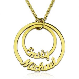 Two Names Disc Necklace Gold Plated Silver