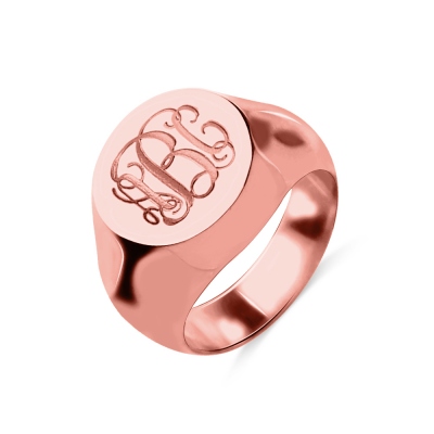Circle Design Signet Monogram Initial Ring Rose Gold