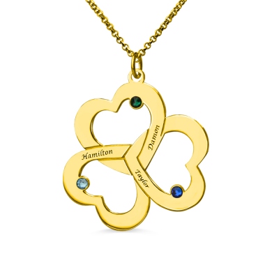 Gold Name & Birthstone Triple Heart Necklace