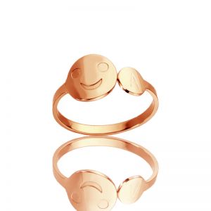 Personalized Smiling Face Ring with Initial Rose Gold