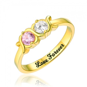 Engraved 2 Birthstones & Words XoXo Ring Gold Plated