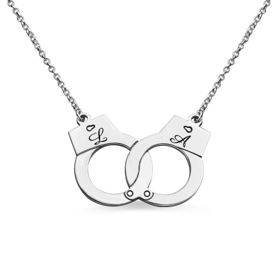 Initial Handcuff Necklace for Couple in Sterling Silver