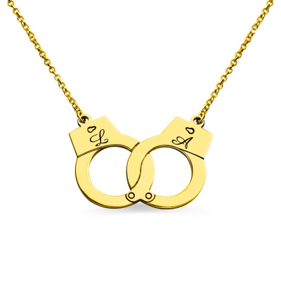 Personalized Handcuff Lovers Initial Necklace 18k Gold Plated