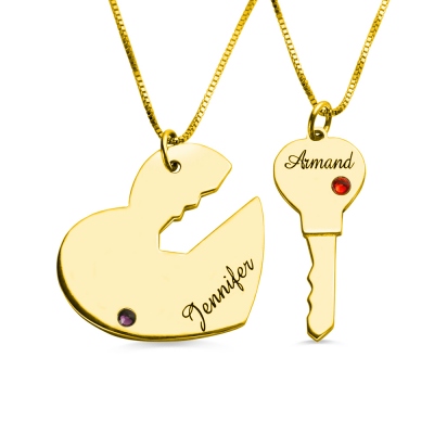 Gold Key to My Heart Couple Name Pendant