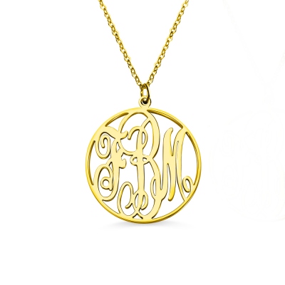 18K Gold Plated Circle Initial Monogram Necklace
