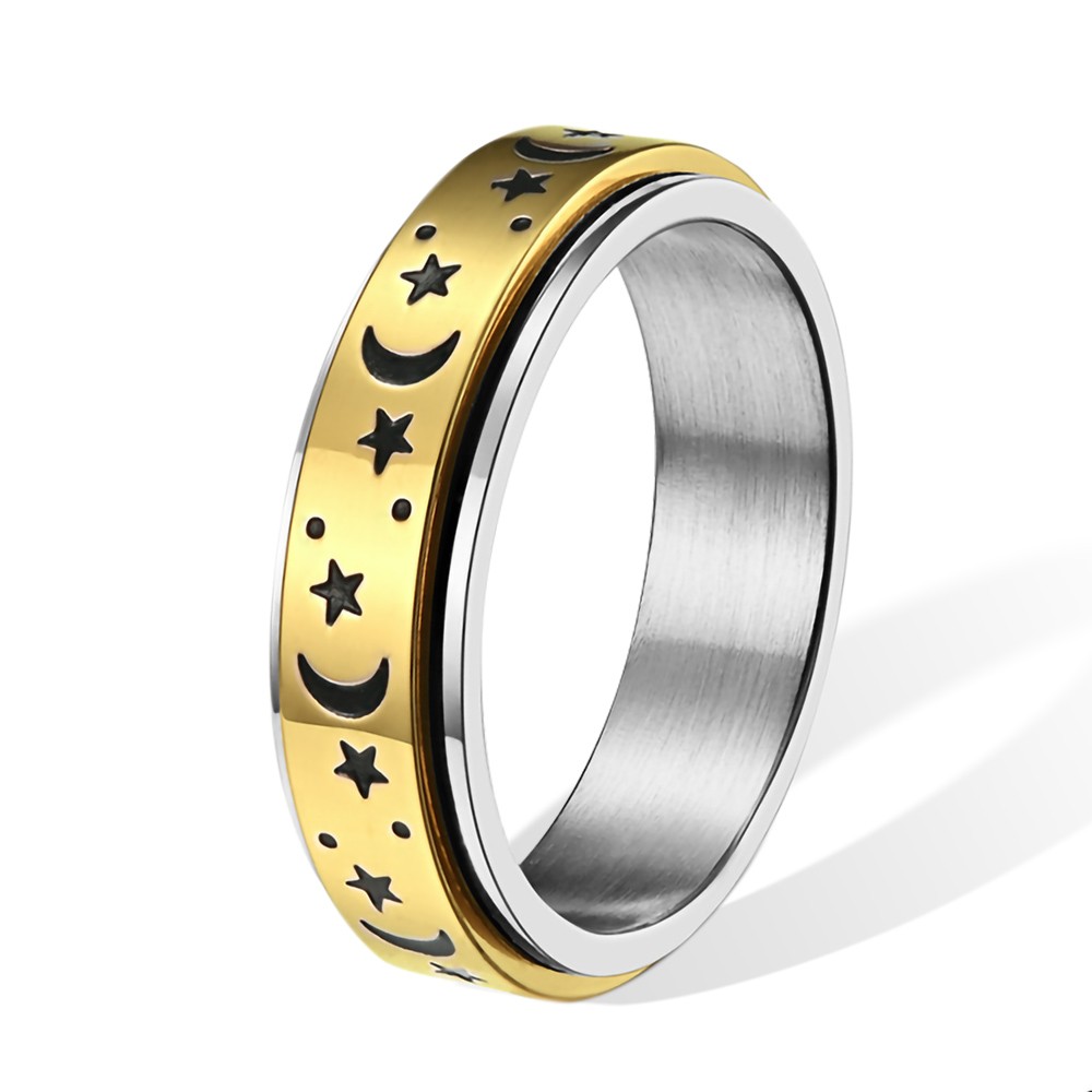 Personalisierter Angst-Ring für Männer und Frauen, benutzerdefinierter Fidget-Ring, gravierter Edelstahlring, Spinner-Band-Ring mit Mond und Sternen, Geschenke zum Stressabbau