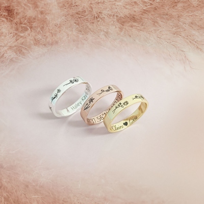 Anello fiore di nascita personalizzato, anello floreale, anello con nome personalizzato, anello commemorativo/minimalista, anello in argento sterling, regali per la festa della mamma, regalo per la madre/lei