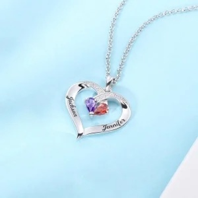 Engraved Together Forever Heart-shaped Silver Necklace