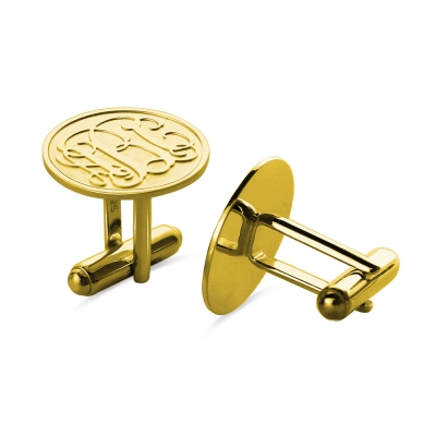 Engraved Disc Cufflinks with Monogram 18k Gold Plated