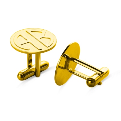 Cufflinks for Men with Block Monogram 18k Gold Plated