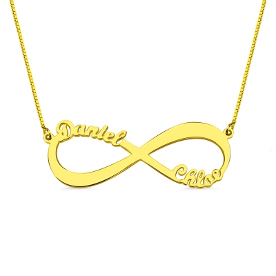 18k Gold Plated Infinity Necklace Double Name