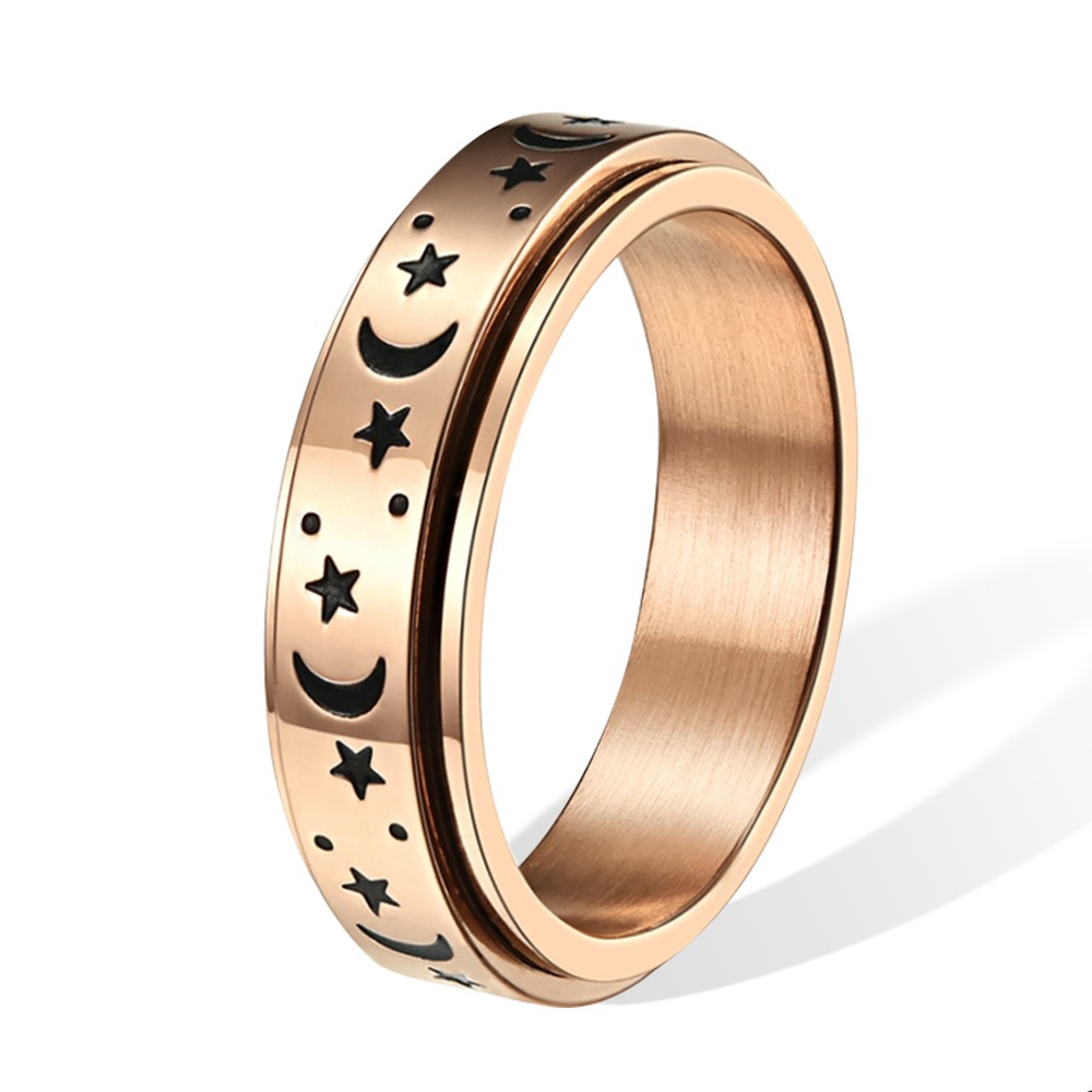 Personalisierter Angst-Ring für Männer und Frauen, benutzerdefinierter Fidget-Ring, gravierter Edelstahlring, Spinner-Band-Ring mit Mond und Sternen, Geschenke zum Stressabbau