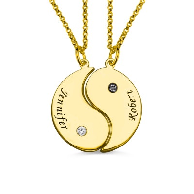 Gold Couples Double Names Yin Yang Necklaces