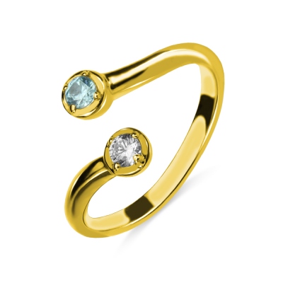 Dual Drops Birthstone Ring 18K Gold Plated