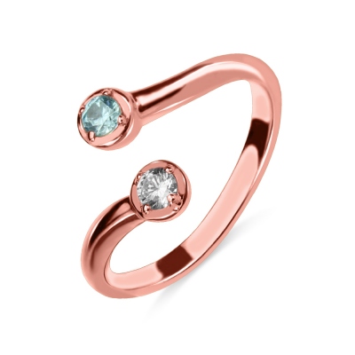 Dual Drops Birthstone Ring Rose Gold