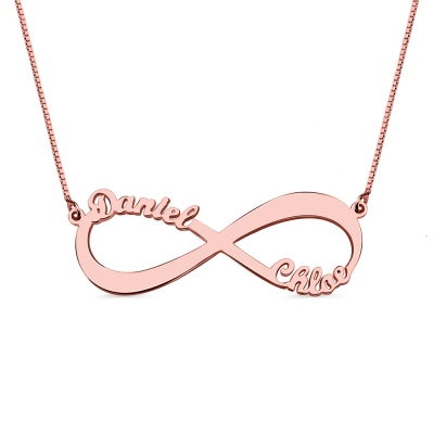 Customized Double Name Infinity Necklace In 18k Rose Gold