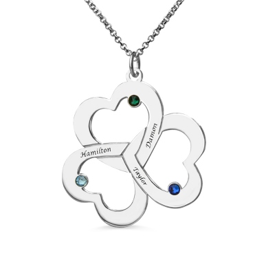 Mother's Birthstone Interlocking Hearts Necklace with Name